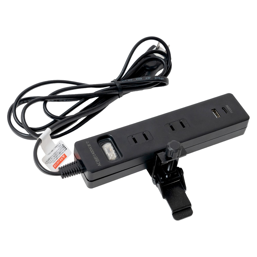 クランプ付テーブルタップ　３ｍ　ＵＳＢ　ＡＣ２口　ＵＳＢ－Ａ＋Ｔｙｐｅ－Ｃ　ＰＤ２０Ｗ搭載