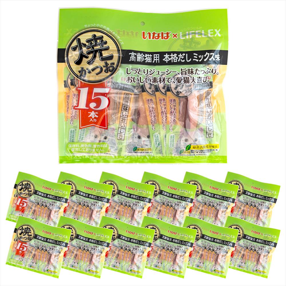 【まとめてお得】いなばペットフード　焼きかつお　高齢猫用本格だしミックス味　×12個セット 焼きかつお高齢猫用本格だし×12個セット