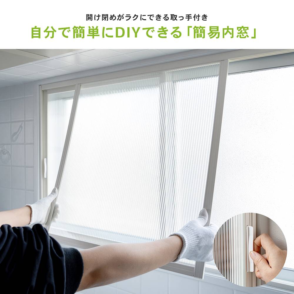 アクリサンデー 新エコな簡易内窓キット品 Ｍサイズ ホワイト 対象面材板厚3mm 面材付 取付可能窓枠サイズ高さ900mmｘ幅1800mm以内 Ｍサイズ ホワイト