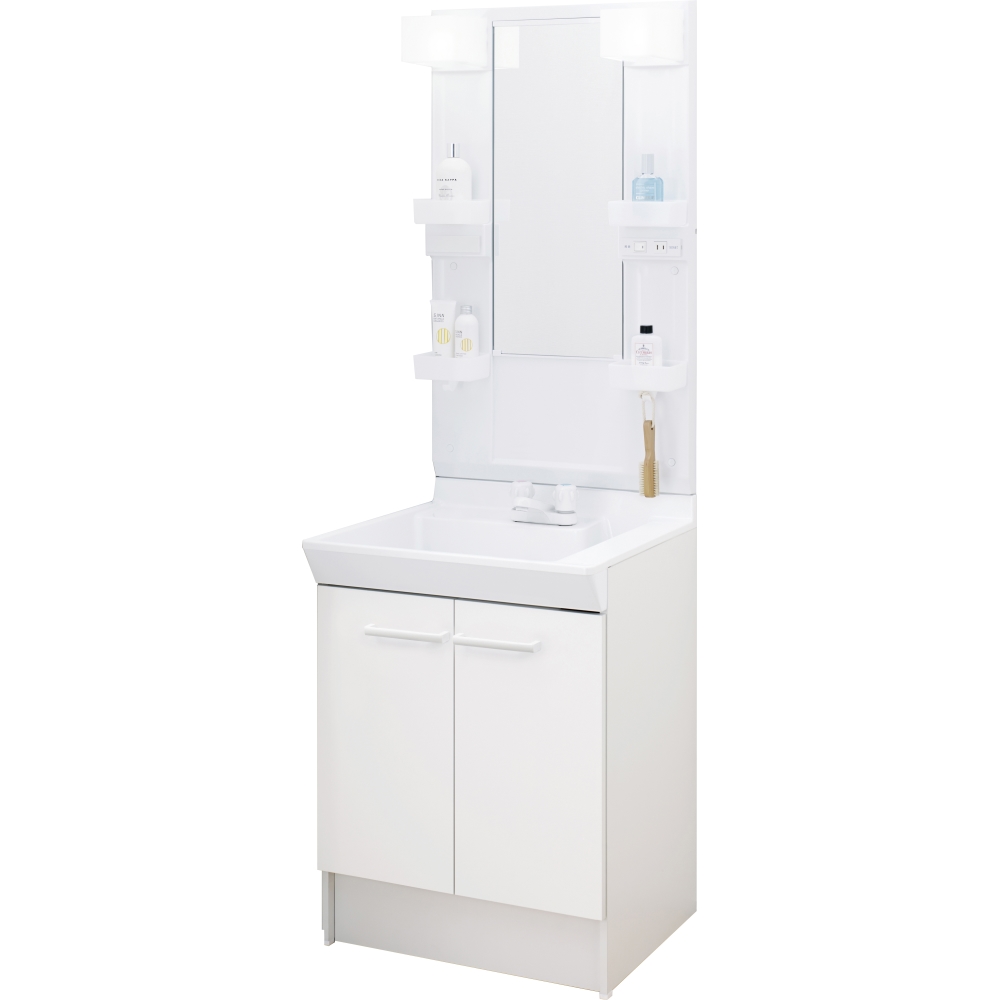 洗面化粧台Ｖ１シリーズ　間口６０ｃｍ　２ハンドル水栓１面鏡 ホワイト