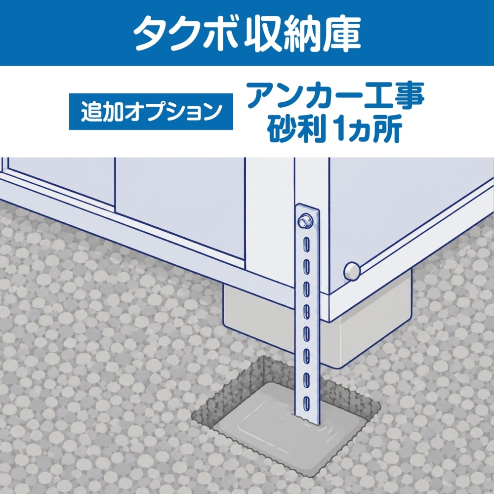 タクボ　収納庫アンカー工事　砂利1ヵ所