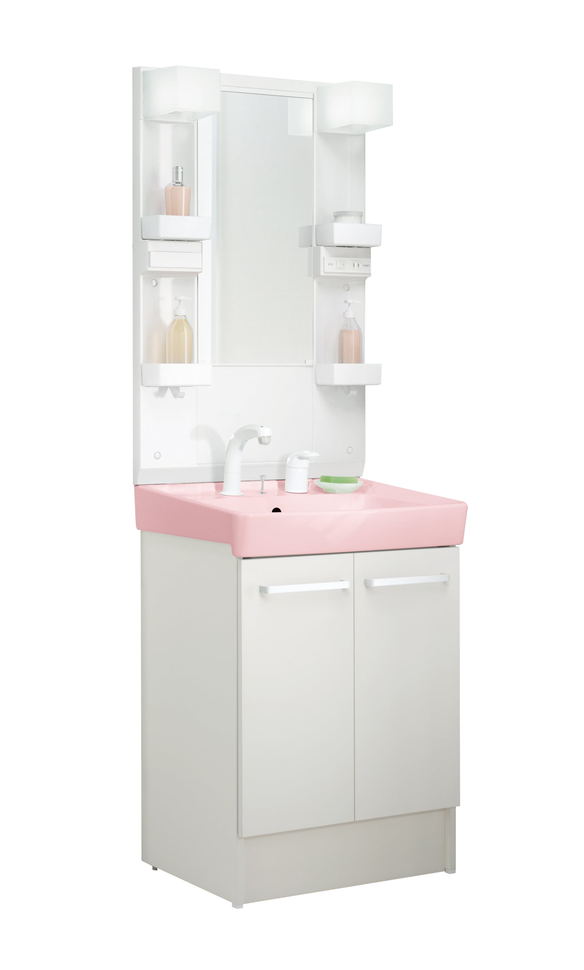 LIXIL 洗面化粧台 D7 間口60cm 洗髪1面鏡2枚扉 扉ホワイト/洗面器ピンク