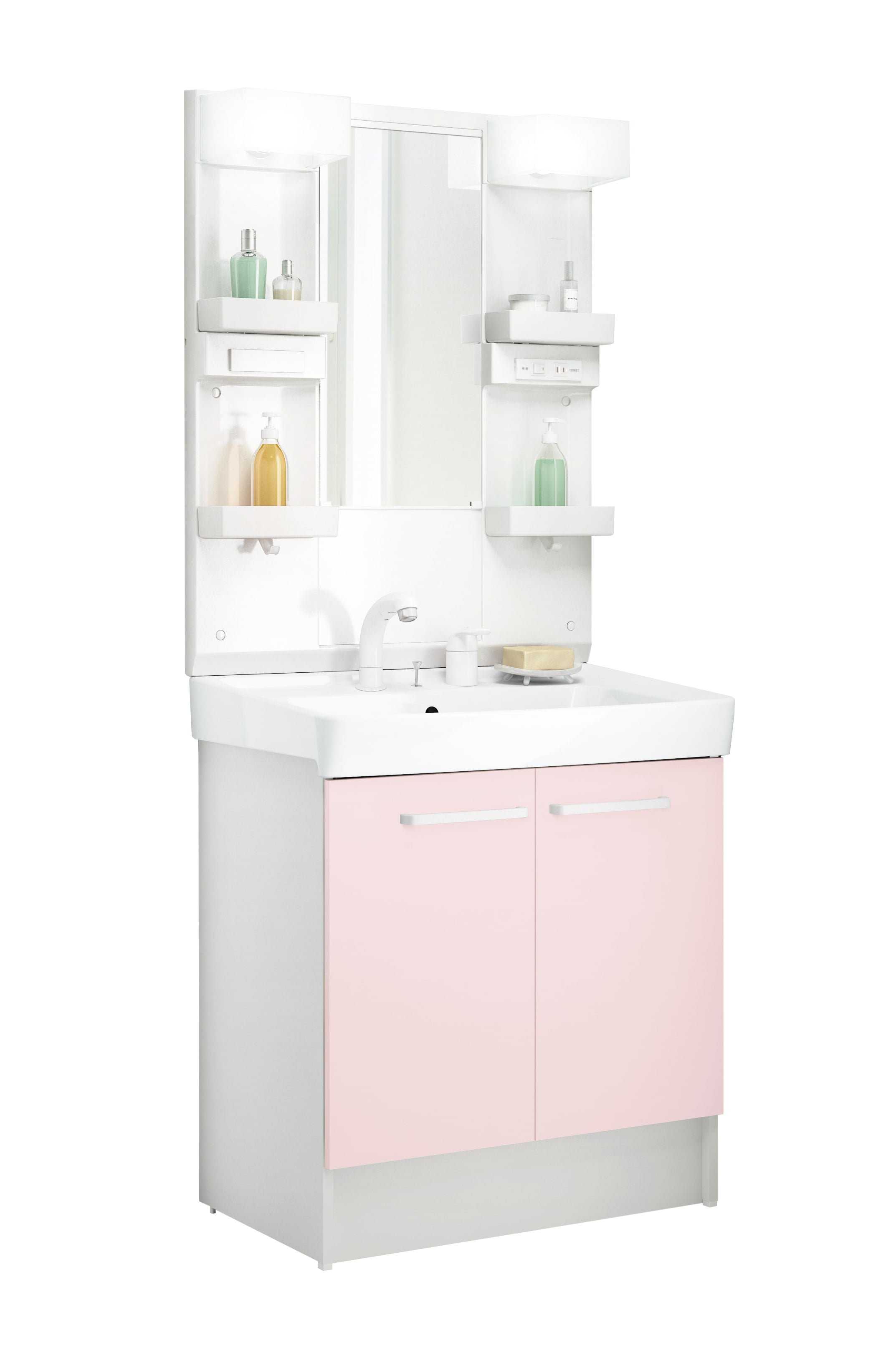 LIXIL 洗面化粧台 D7 間口75cm 洗髪1面鏡2枚扉 パステルピンク