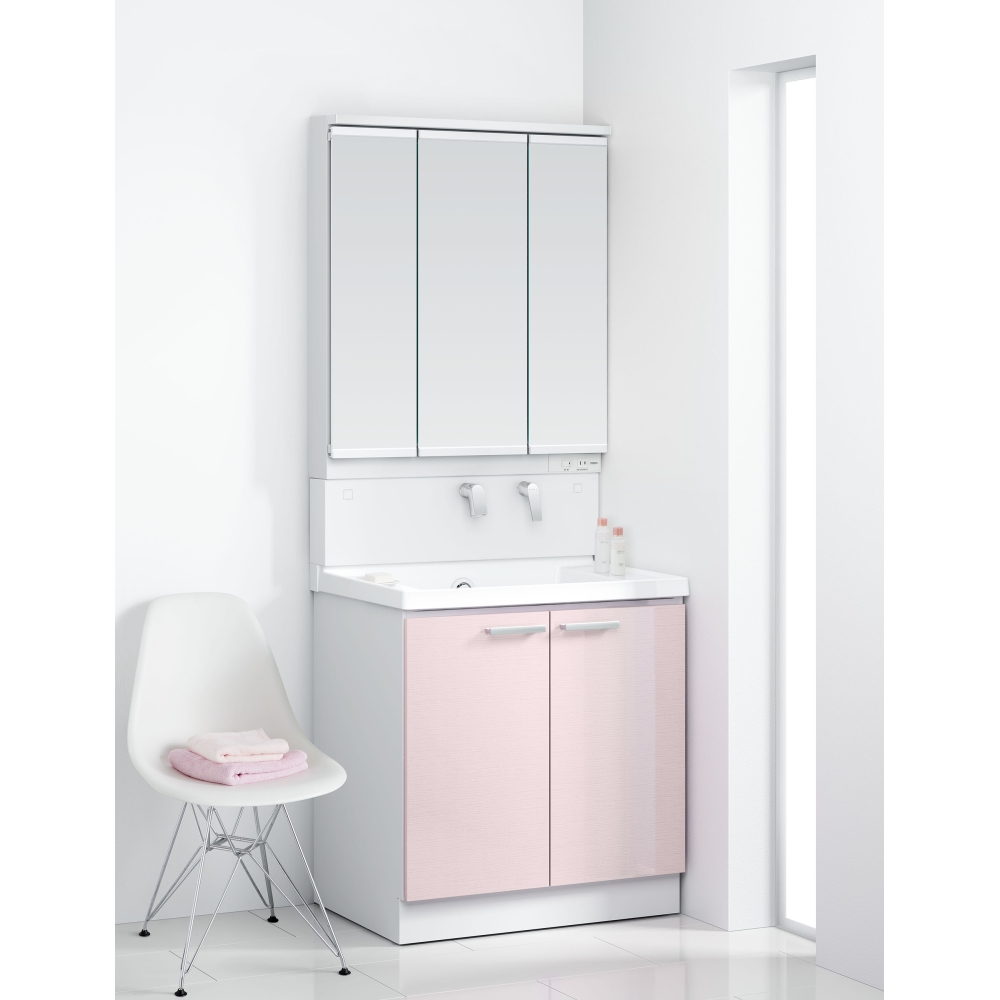 洗面化粧台　ＫＺ７５０　ワイド３面鏡２枚扉 パナシェピンク
