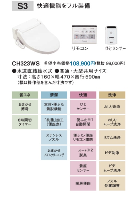 Panasonic アラウーノV 手洗い無し 貯湯式 脱臭機能付き ホワイト