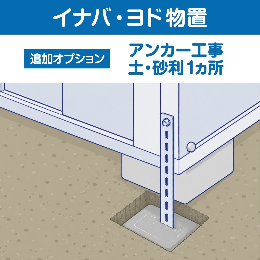 イナバ　ヨド物置アンカー工事　土・砂利1ヵ所