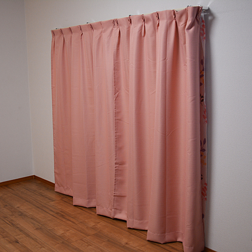 カーテンフランド　ピンク　４枚組　約幅１００×丈１７８ｃｍ 厚地１００×１７８ｃｍ　レース１００×１７６ｃｍ ピンク