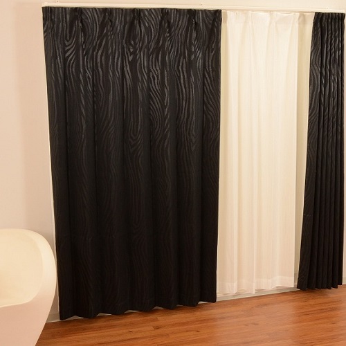 厚地カーテン　オズモ２　２枚組　幅１００×高さ２００ｃｍ　ブラック 幅１００×高さ２００ｃｍ　ブラック