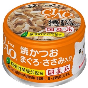 いなばペットフード　ＣＩＡＯ　ホワイティ　焼かつお　まぐろ・ささみ入り　８５ｇ