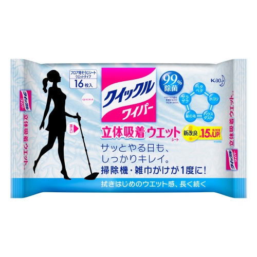 花王　クイックルワイパー　立体吸着ウエットシート　香りが残らないタイプ　１６枚入