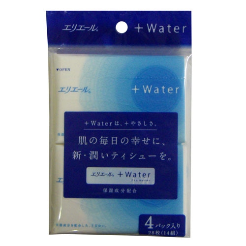 エリエール＋Ｗａｔｅｒ ポケットティッシュ １４組×４個