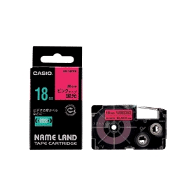 ネームランドテープ　１８ｍｍ　蛍光ピンクに黒文字　327706