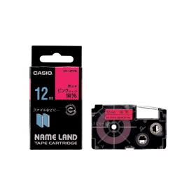 ネームランドテープ　１２ｍｍ　蛍光ピンクに黒文字
