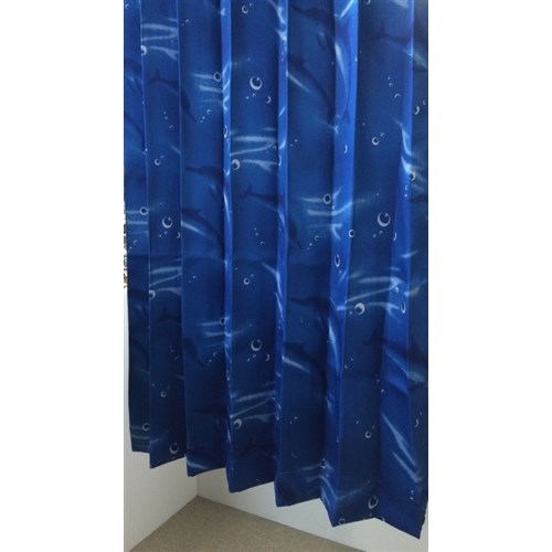 遮光プリントカーテン　「イルカさん」　約１００×１７８ｃｍ　２枚組　ブルー
