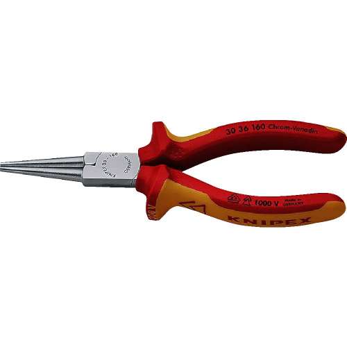 ■クニペック　絶縁１０００Ｖロングノーズプライヤー　先端丸型　１６０ｍｍ　３０３６‐１６０
