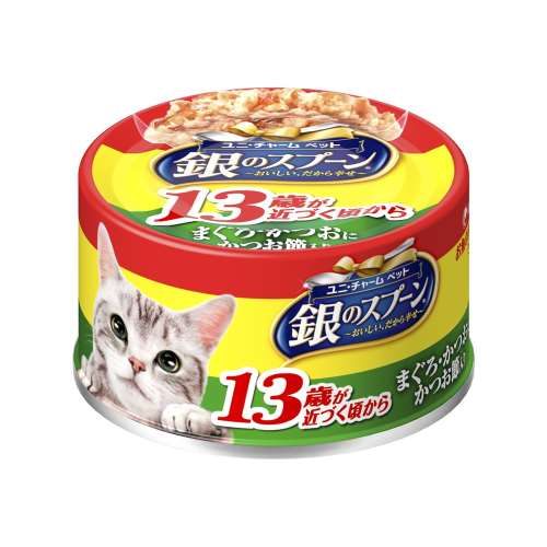 ユニ・チャーム　銀のスプーン缶13歳が近づく頃からまぐろ・かつおにかつお節入り70g