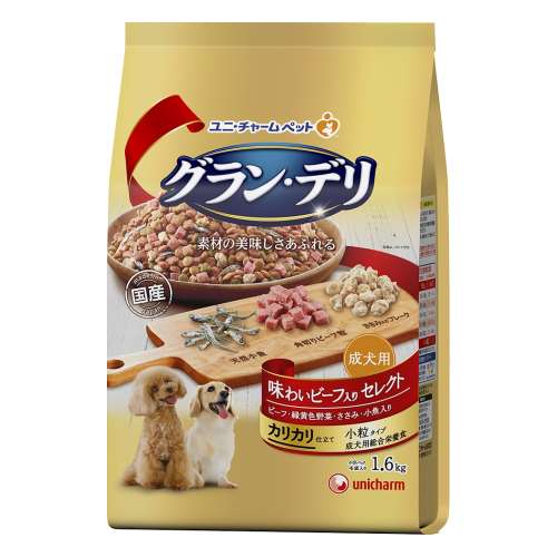 ユニ・チャーム　グラン・デリ カリカリ仕立て 成犬用 味わいビーフ入り セレクト　1.6kg