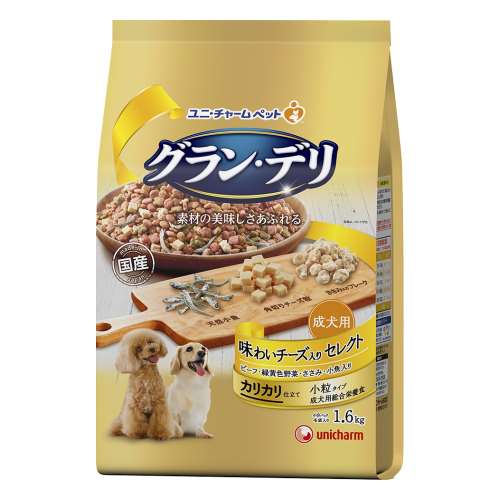 ユニ・チャーム　グラン・デリ カリカリ仕立て 成犬用 味わいチーズ入り セレクト　1.6kg　×４個セット