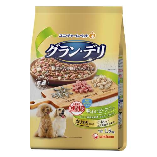 ユニ・チャーム　グラン・デリ カリカリ仕立て 成犬用 低脂肪 味わいビーフ入りセレクト ～脂肪分約25％カット～ 1.6kg