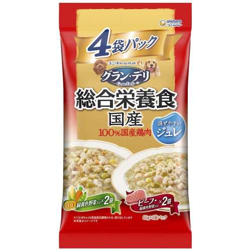 ユニチャーム・ペットケア　グラン・デリ総合栄養食国産パウチジュレ成犬用緑黄色野菜入り×ビーフ入り６５ｇ×４袋