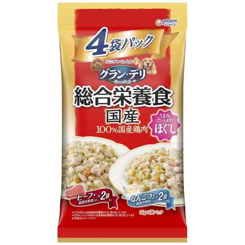 ユニチャーム・ペットケア　グラン・デリ総合栄養食国産パウチほぐし成犬用なんこつ入り×ビーフ入り６５ｇ×４袋