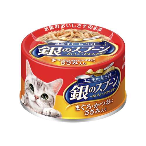 ユニ・チャーム　銀のスプーン缶まぐろ・かつおにささみ入り70g