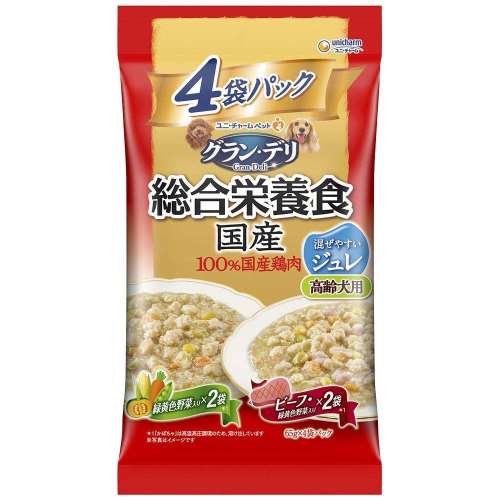 ユニチャーム・ペットケア　グラン・デリ総合栄養食国産パウチジュレ高齢犬用緑黄色野菜入り×ビーフ入り６５ｇ×４袋
