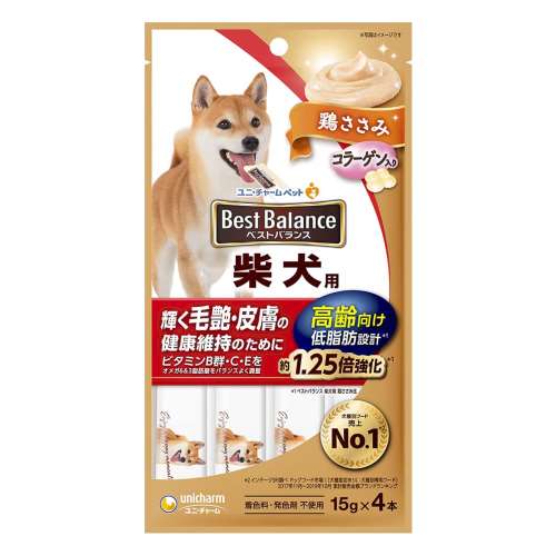 ユニ・チャーム　ベストバランスおやつ　柴犬用　高齢向け　鶏ささみ １５ｇ×４本