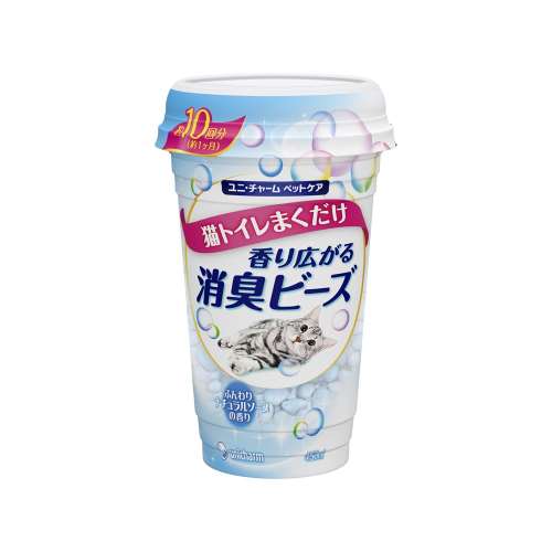 ユニ・チャーム　猫トイレまくだけ 香り広がる消臭ビーズふんわりナチュラルソープの香り450ml　×９個セット