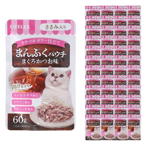 LIFELEX まんぷくパウチ60g まぐろ＆かつお味 ささみ入り 赤身／白身ゼリー仕立て ×48個セット