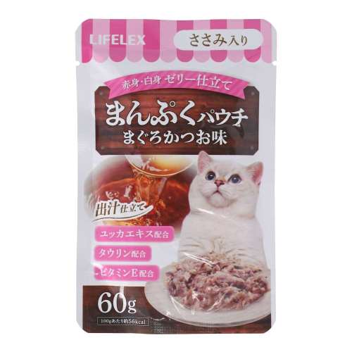 LIFELEX　まんぷくパウチ６０ｇ　まぐろ＆かつお味　ささみ入り　赤身／白身ゼリー仕立て