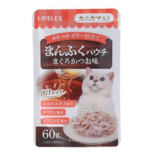 LIFELEX　まんぷくパウチ６０ｇ　まぐろ＆かつお味　カニカマ入り　赤身／白身ゼリー仕立て