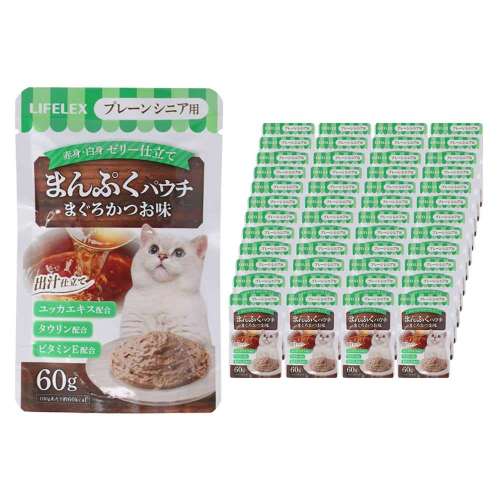 LIFELEX　まんぷくパウチ６０ｇ　まぐろ＆かつお味　プレーン　シニア用　赤身ペーストタイプ　×48個セット