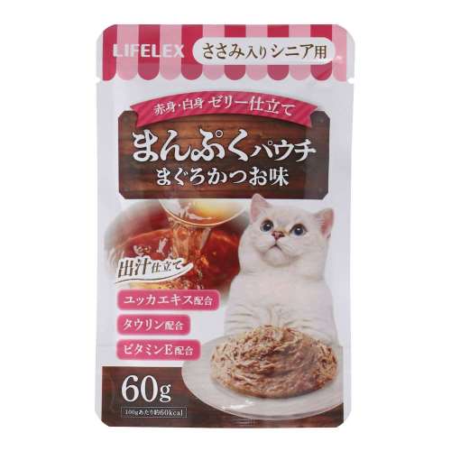 LIFELEX　まんぷくパウチ６０ｇ　まぐろ＆かつお味　ささみ入り　シニア用　赤身ペーストタイプ