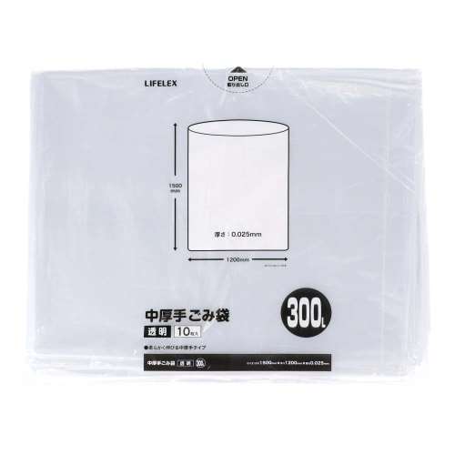 LIFELEX 中厚手ゴミ袋　３００Ｌ　透明　１０枚入　KHK05-9591