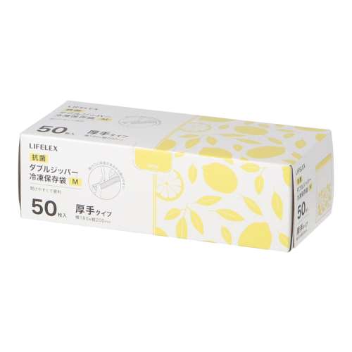 LIFELEX　抗菌ダブルジッパーバッグＭ厚手　５０枚入　１８２０‐００７Ｗ　透明