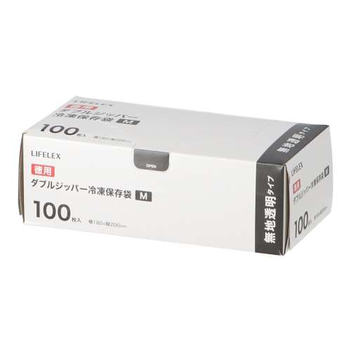 LIFELEX　徳用ダブルジッパーバッグＭ　１００枚入　１８２０‐００５５Ｗ　透明