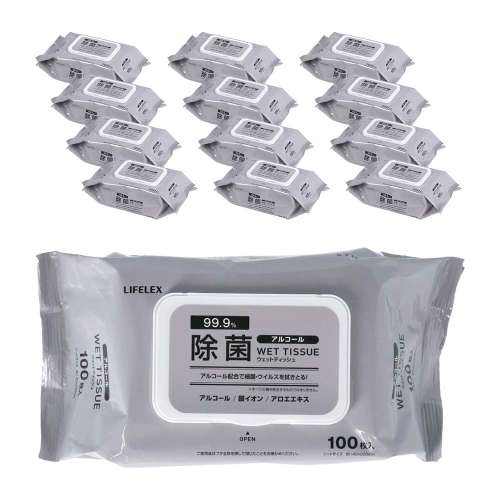 LIFELEX　除菌ウェットティッシュ　アルコール　蓋付き　100枚入り　×12個セット