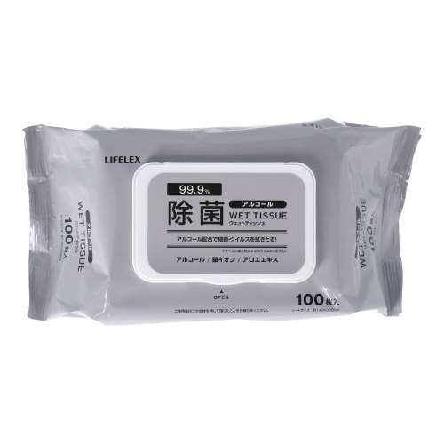 LIFELEX　除菌ウェットティッシュ　アルコール　蓋付き　１００枚入り