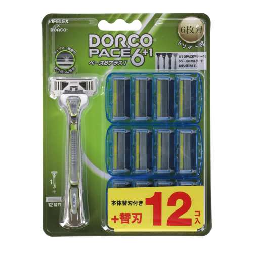 LIFELEX×DORCO トリマー付き６枚刃替刃式カミソリ本体＋替刃１２個付