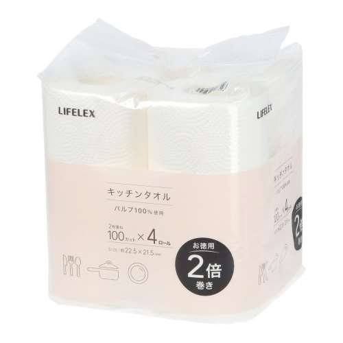 LIFELEX　キッチンタオル倍巻き×４ロール　２２５２１５‐１００Ｓ‐４Ｒ