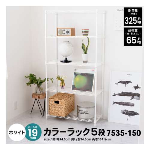 LIFELEX カラーラック５段ホワイト　１９Φ　７５３５‐１５０