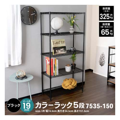 LIFELEX カラーラック５段ブラック　１９Φ　７５３５‐１５０