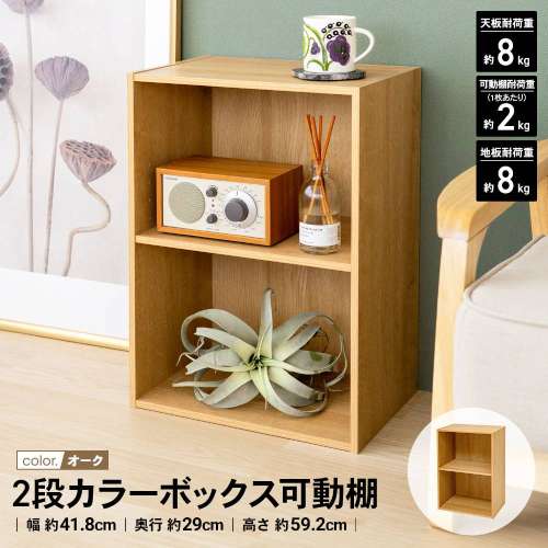 LIFELEX　２段カラーボックス　可動棚　オーク　β