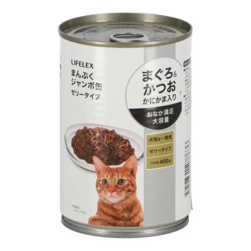 LIFELEX　まんぷくジャンボ缶４００ｇ　まぐろ＆かつお味　かにかま入り