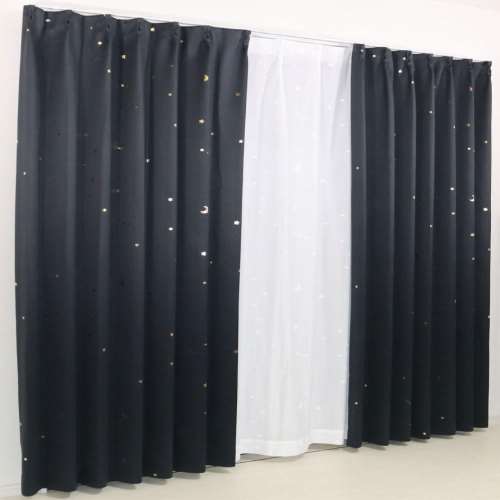 LIFELEX　遮光遮熱保温カーテン　スター　１００×２００ｃｍ　ブラック　２枚組