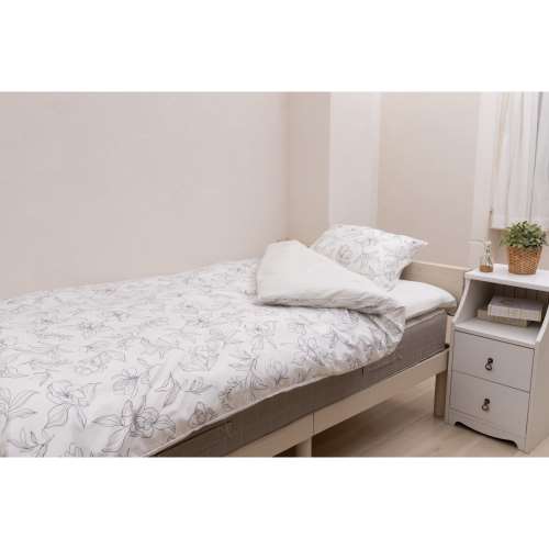 LIFELEX 制菌防臭寝具６点セット　シングル　ラインフラワー　アイボリー