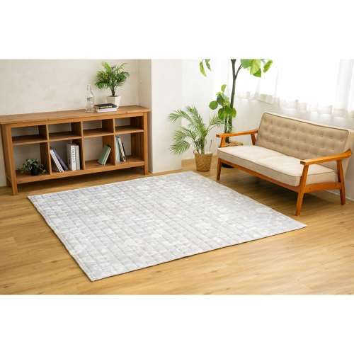LIFELEX　洗える冷感制菌防臭キルトラグ　約１８５×２４０ｃｍ　北欧ネコ２　グレー