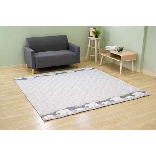 LIFELEX　洗える冷感抗菌防臭キルトラグ　約１８０×２４０ｃｍ　クマ２　グレー