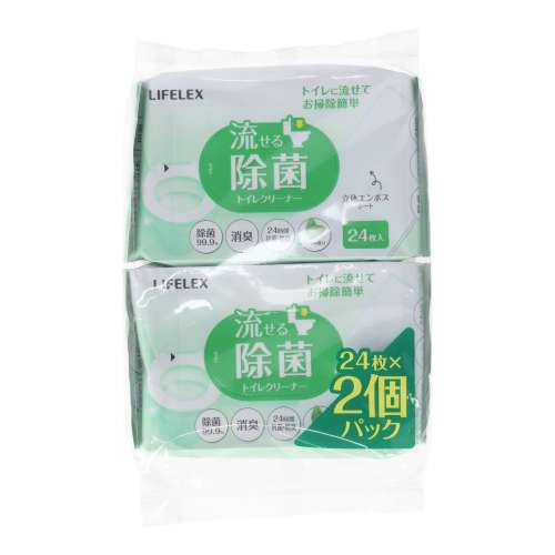 LIFELEX　流せる除菌トイレクリーナー　２５０×１６０　ミント　２４枚２個パック　ホワイト